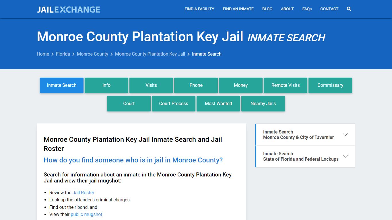 Monroe County Plantation Key Jail Inmate Search